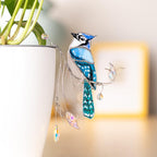 Glasmalerei Blauhäher Suncatcher 3,5 x 5,25 Zoll, Kristall, Handgefertigt, Fensterdeko