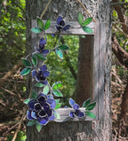 Amethyst Magnolia Stained Glass Mirror, Handmade Floral Wall Decor, 30x40 cm, Tabletop
