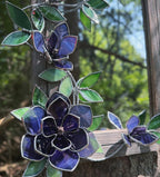 Amethyst Magnolia Stained Glass Mirror, Handmade Floral Wall Decor, 30x40 cm, Tabletop