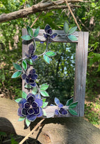 Amethyst Magnolia Stained Glass Mirror, Handmade Floral Wall Decor, 30x40 cm, Tabletop
