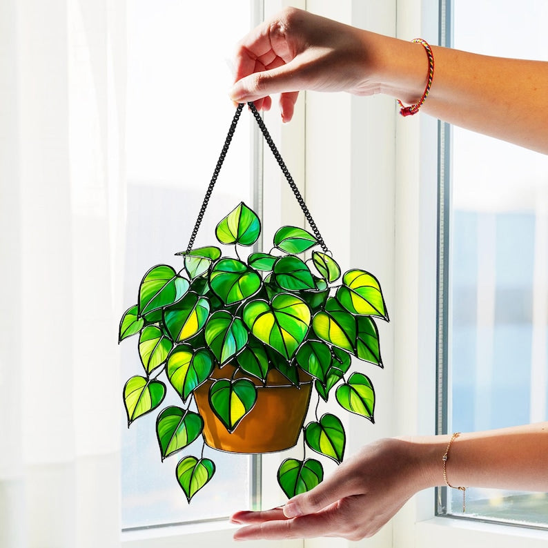 Acryl Suncatcher Pothos Pflanze Fensterdeko, 3mm, für Pflanzenliebhaber, Wohnkultur