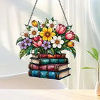 Blumenbuch Acryl-Fensterbehang, Buchliebhaber Geschenk, Literarisches Wohndekor