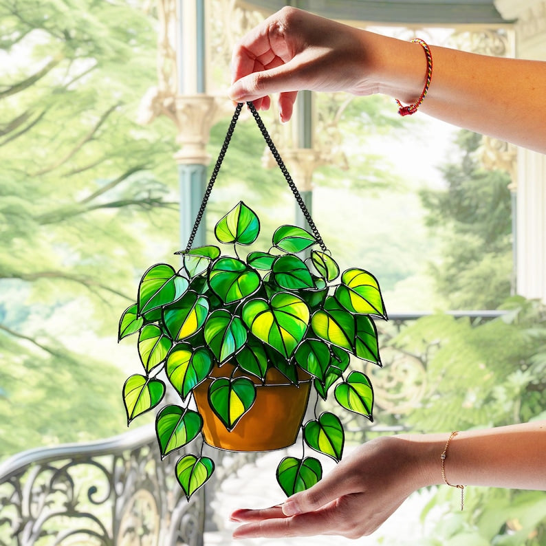 Acryl Suncatcher Pothos Pflanze Fensterdeko, 3mm, für Pflanzenliebhaber, Wohnkultur