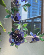 Amethyst Magnolia Stained Glass Mirror, Handmade Floral Wall Decor, 30x40 cm, Tabletop