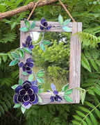 Amethyst Magnolia Stained Glass Mirror, Handmade Floral Wall Decor, 30x40 cm, Tabletop