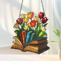 Acryl Sonnenfänger Tulpe Buch für Leser, Fenster Deko Blumen Design, 3mm, mit Kette