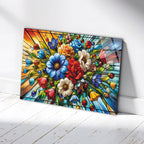 Mosaik-Stil Blumendruck Wandkunst aus gehärtetem Glas, Floral Wanddekor