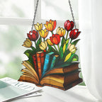 Acryl Sonnenfänger Tulpe Buch für Leser, Fenster Deko Blumen Design, 3mm, mit Kette
