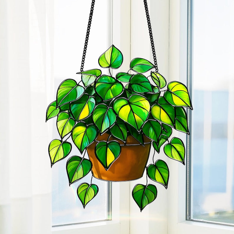 Acryl Suncatcher Pothos Pflanze Fensterdeko, 3mm, für Pflanzenliebhaber, Wohnkultur