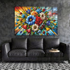 Mosaik-Stil Blumendruck Wandkunst aus gehärtetem Glas, Floral Wanddekor