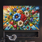 Mosaik-Stil Blumendruck Wandkunst aus gehärtetem Glas, Floral Wanddekor