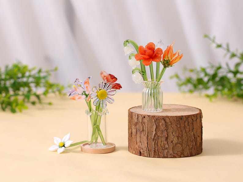 Geburtsmonatsblume Mundgeblasenes Glas | handgefertigte Glasblume für sie