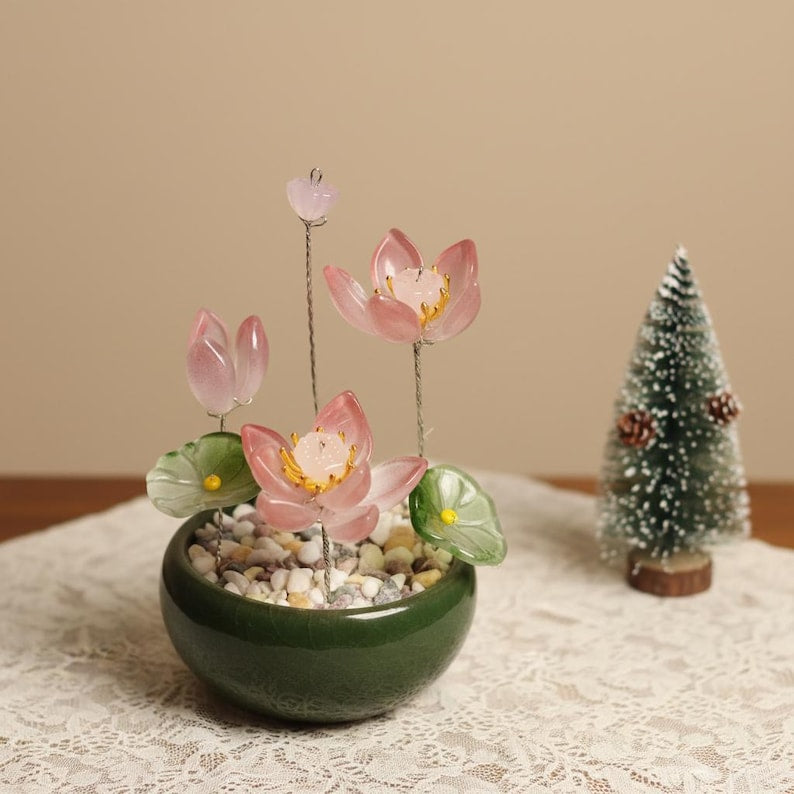 Glas Peony Lotus Ornament, florale Tischdekoration, 6 cm, verschiedene Farben