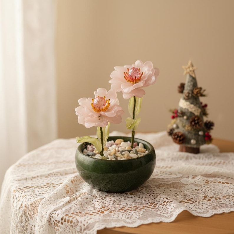 Glas Peony Lotus Ornament, florale Tischdekoration, 6 cm, verschiedene Farben