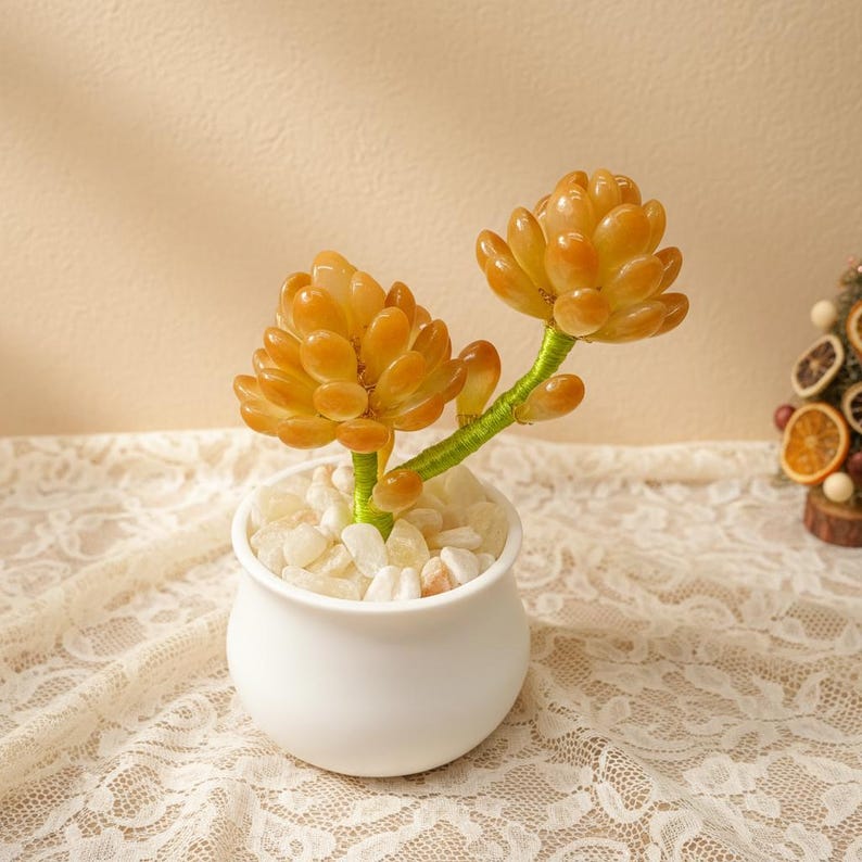 Handgefertigte Glasblume im Keramiktopf, Schreibtisch-Dekoration, 10 cm