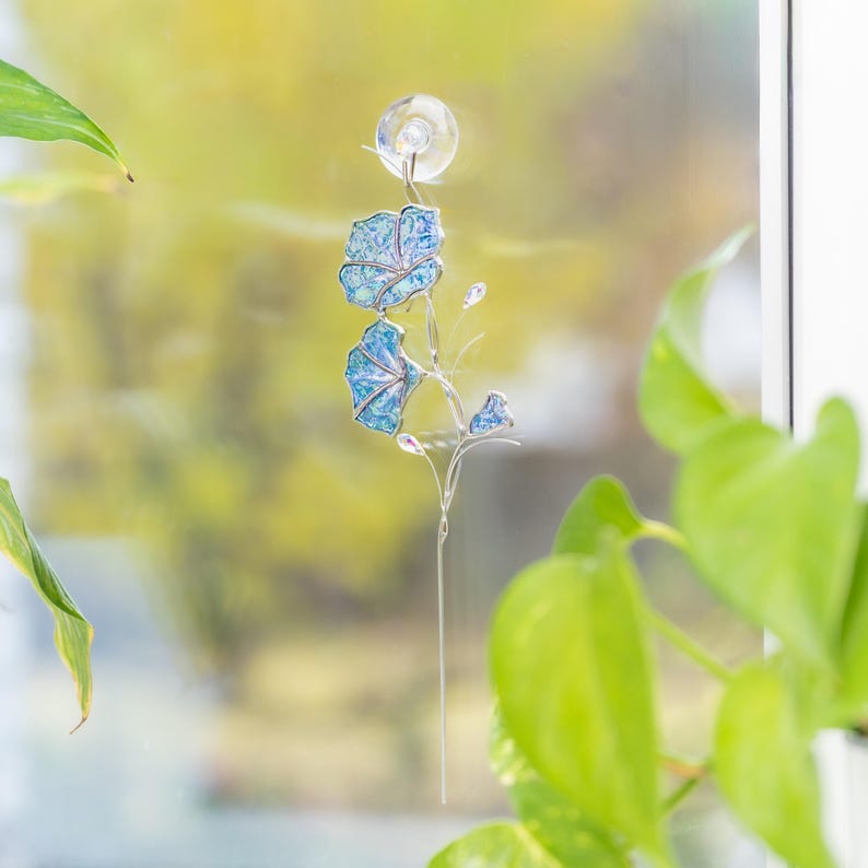 Morning Glory Kristall Sonnenfänger Glasmalerei Fensterschmuck 3x10 Zoll Buntglas