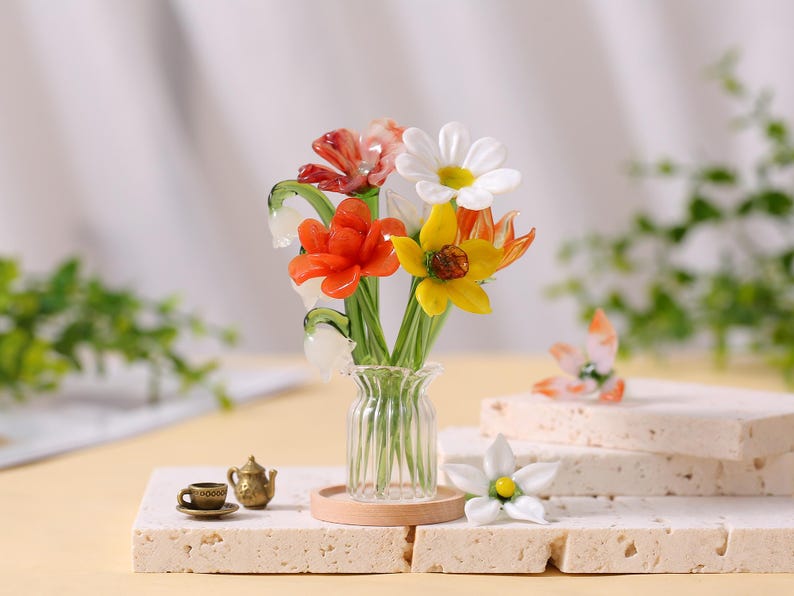 Geburtsmonatsblume Mundgeblasenes Glas | handgefertigte Glasblume für sie