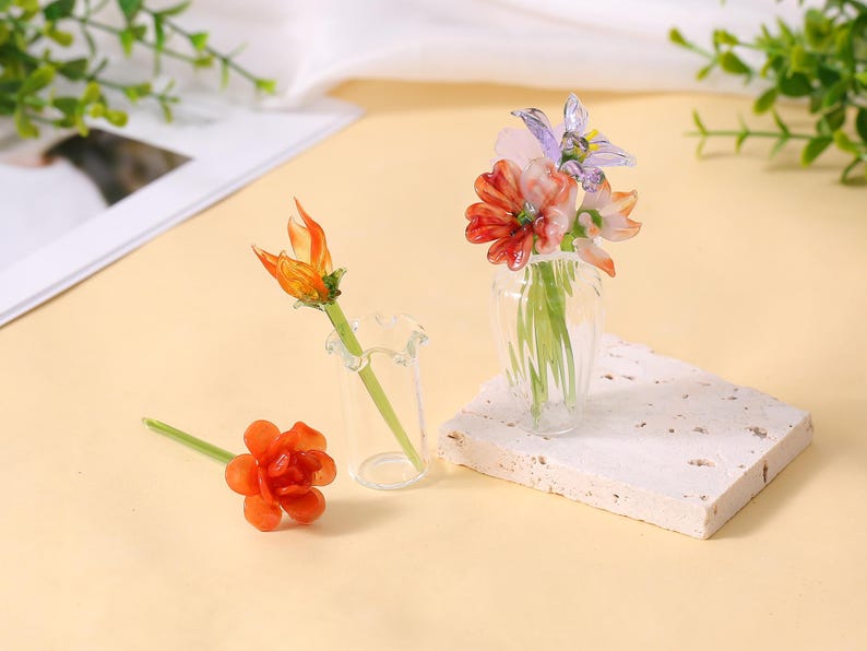 Geburtsmonatsblume Mundgeblasenes Glas | handgefertigte Glasblume für sie