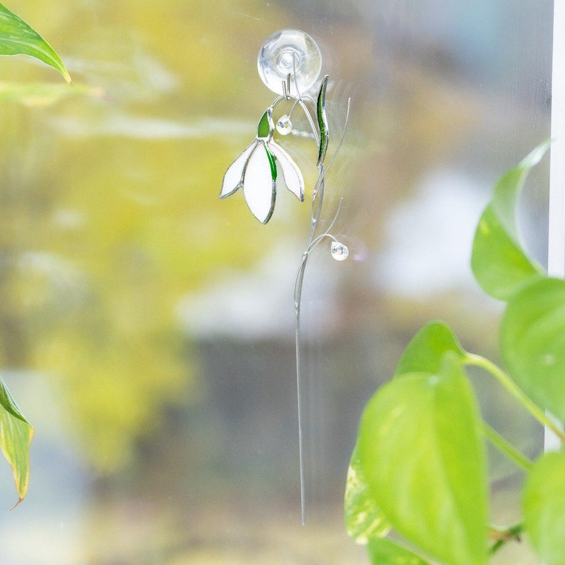Schneeglöckchen Fensterbehang aus Glas - 3x9 Zoll - Sonnenfänger für Fenster und Pflanzen