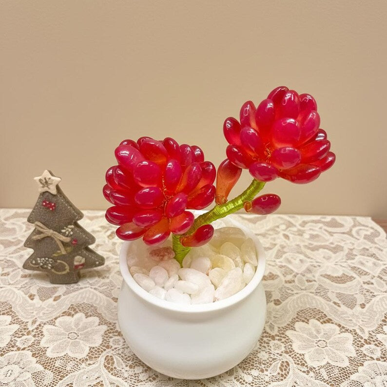 Handgefertigte Glasblume im Keramiktopf, Schreibtisch-Dekoration, 10 cm