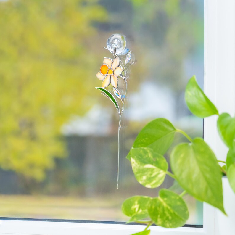 Glasmalerei Sonnenfänger Narzisse Blumenstrauß 7x23 cm Handgefertigt