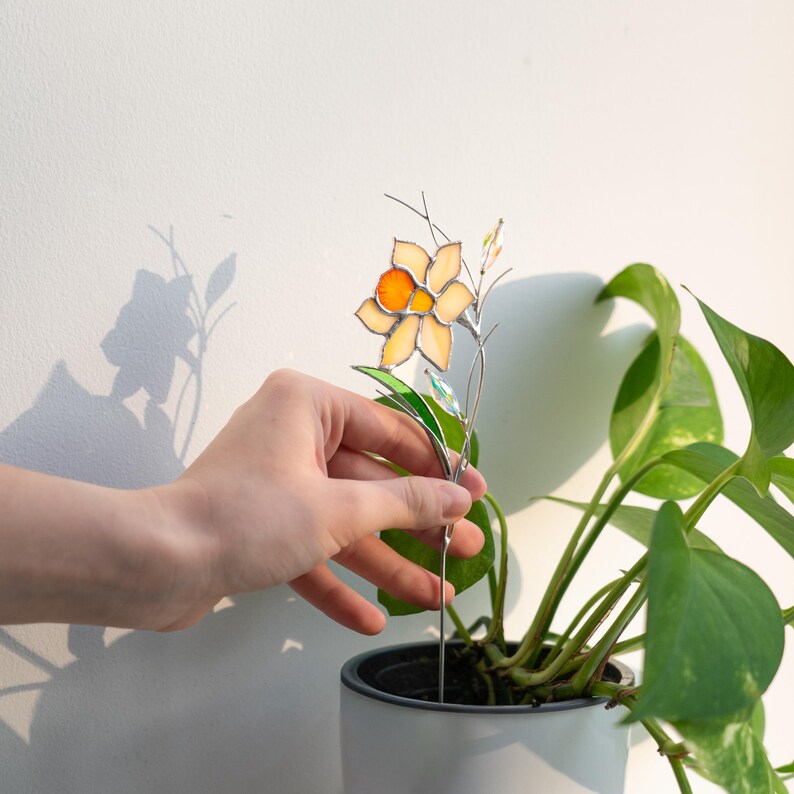 Glasmalerei Sonnenfänger Narzisse Blumenstrauß 7x23 cm Handgefertigt