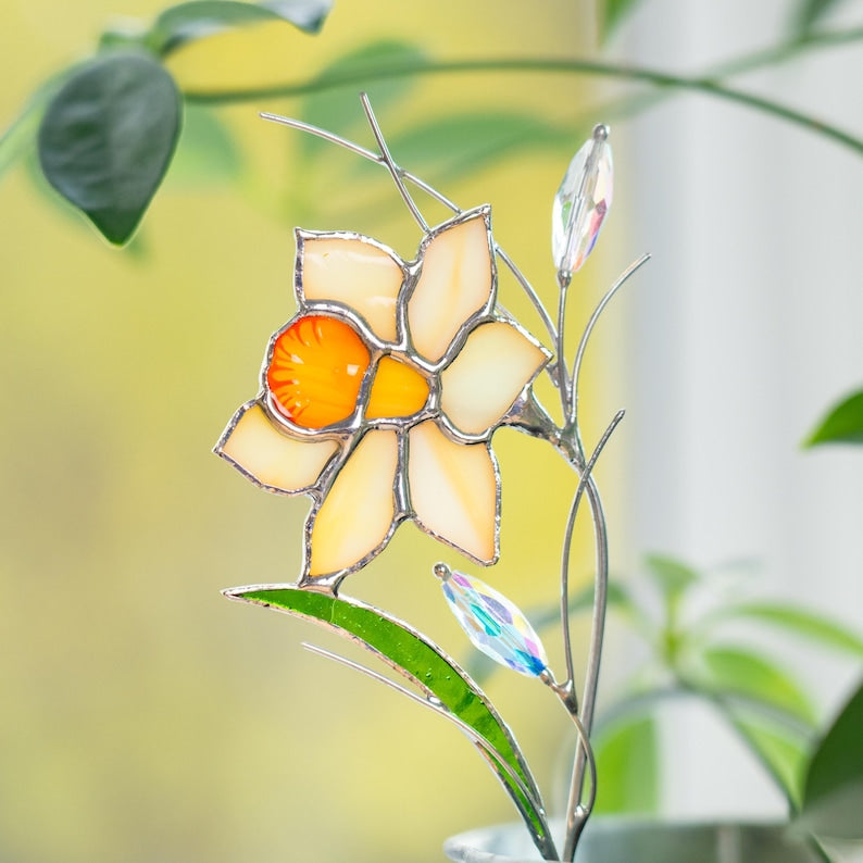 Glasmalerei Sonnenfänger Narzisse Blumenstrauß 7x23 cm Handgefertigt