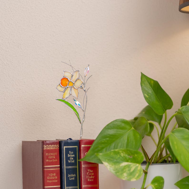 Glasmalerei Sonnenfänger Narzisse Blumenstrauß 7x23 cm Handgefertigt