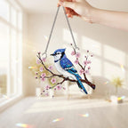 Blauhäher Glas Suncatcher, Acryl Hologramm Fensterschmuck, Kirschblüten Wand Kunst, Regenbogen Maker Dekor