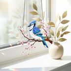 Blauhäher Glas Suncatcher, Acryl Hologramm Fensterschmuck, Kirschblüten Wand Kunst, Regenbogen Maker Dekor