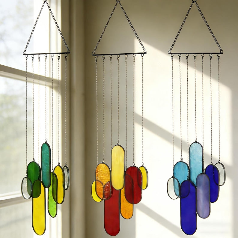 Glasmalerei Windspiel Suncatcher, buntes Glas, handgefertigt, Fensterdekoration