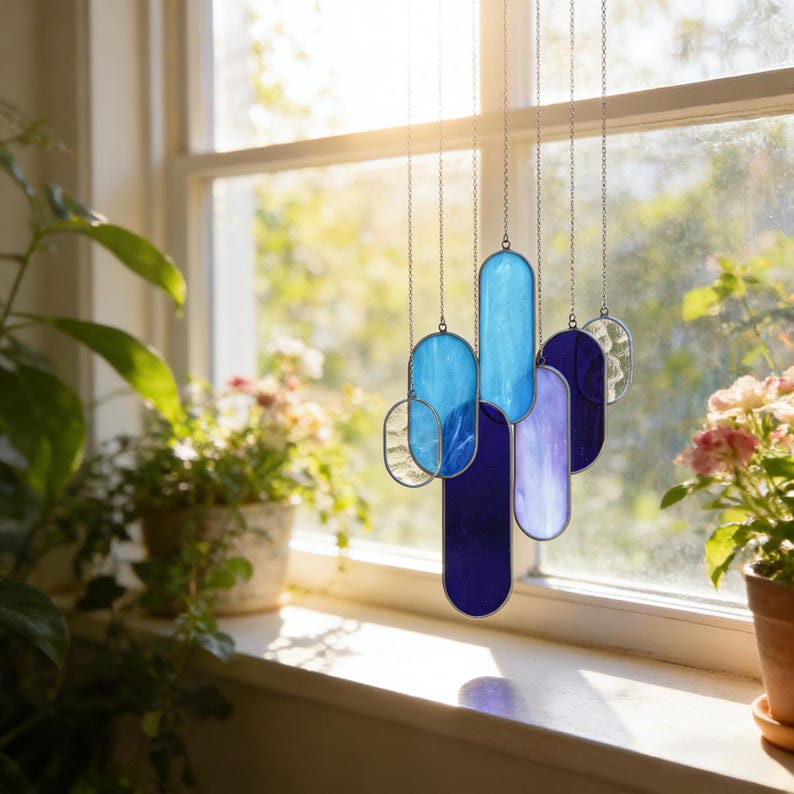 Glasmalerei Windspiel Suncatcher, buntes Glas, handgefertigt, Fensterdekoration
