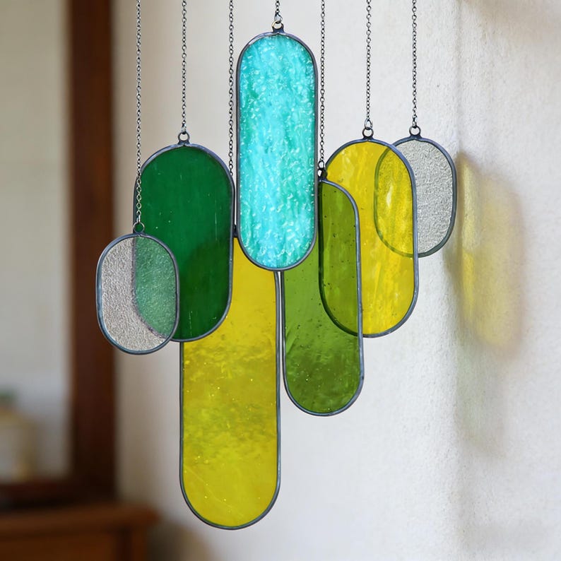 Glasmalerei Windspiel Suncatcher, buntes Glas, handgefertigt, Fensterdekoration