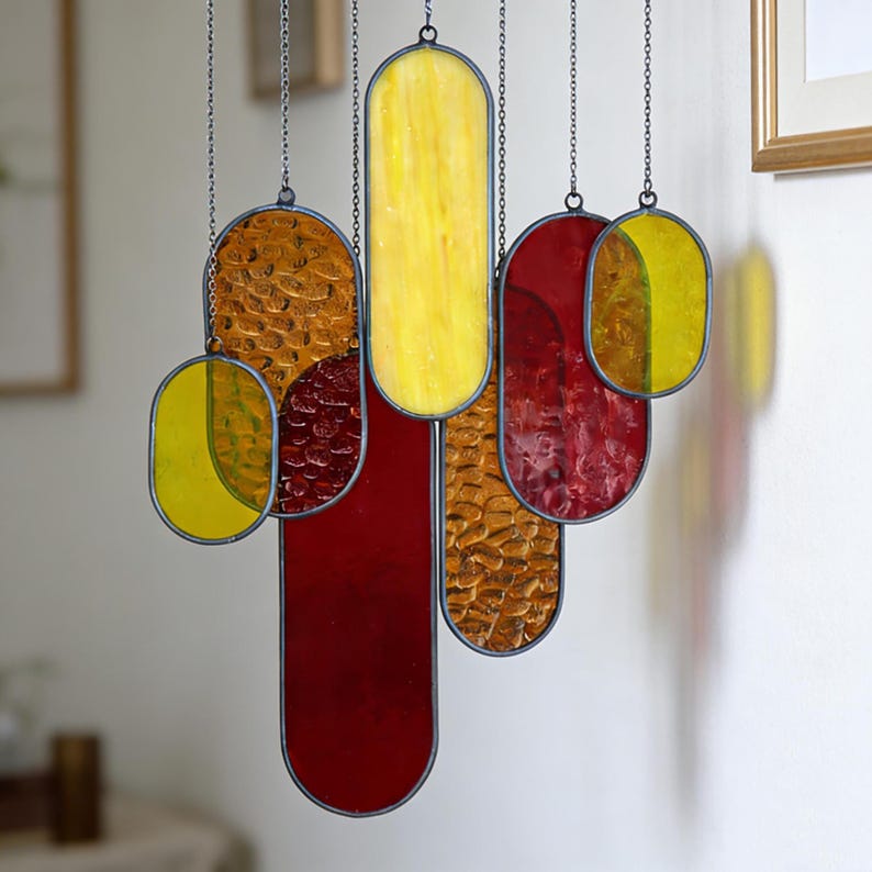 Glasmalerei Windspiel Suncatcher, buntes Glas, handgefertigt, Fensterdekoration