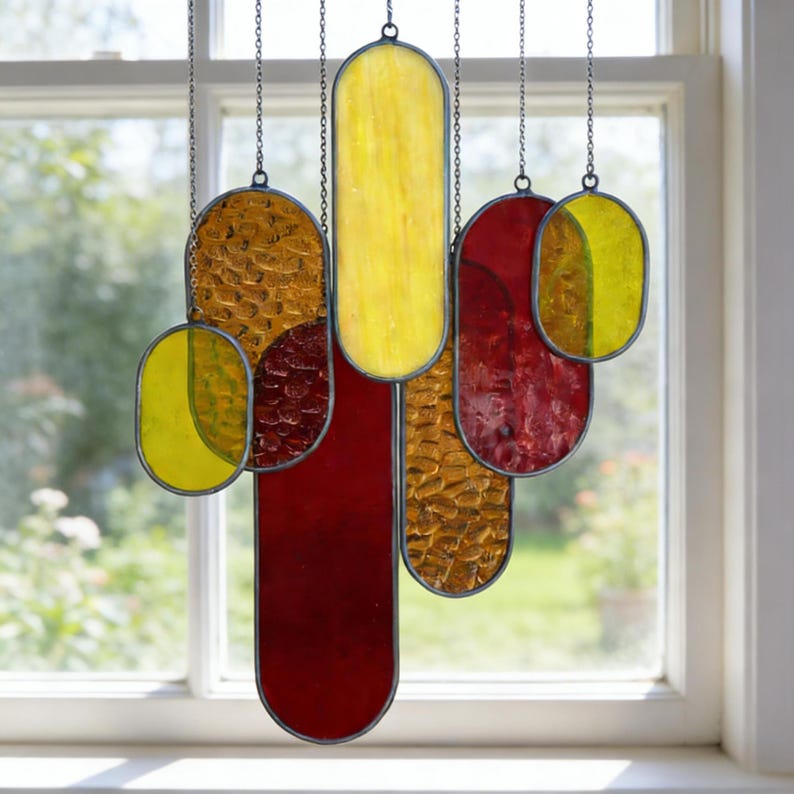 Glasmalerei Windspiel Suncatcher, buntes Glas, handgefertigt, Fensterdekoration