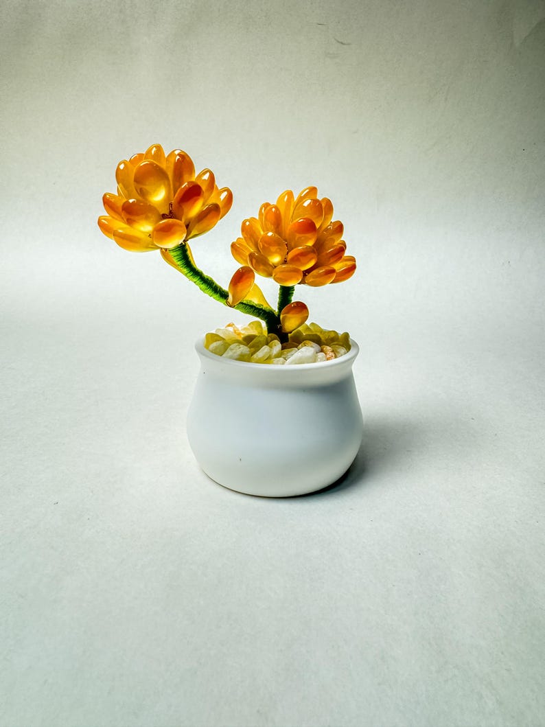 Handgefertigte Glasblume im Keramiktopf, Schreibtisch-Dekoration, 10 cm