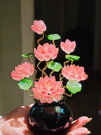 Blaue Lotusstil Glasblume mit Topf, Kunstglas Blumenskulptur, 20 cm Hoch