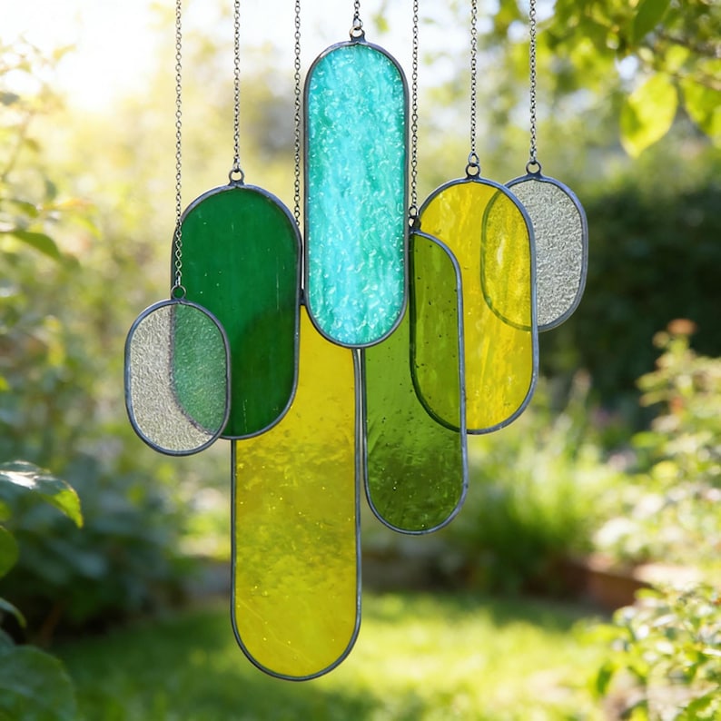 Glasmalerei Windspiel Suncatcher, buntes Glas, handgefertigt, Fensterdekoration