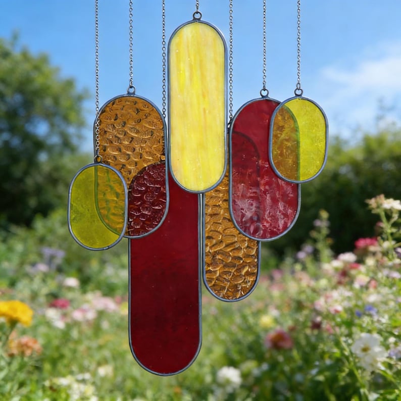 Glasmalerei Windspiel Suncatcher, buntes Glas, handgefertigt, Fensterdekoration