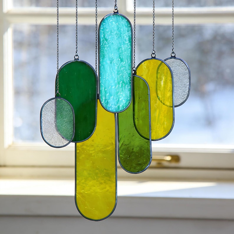 Glasmalerei Windspiel Suncatcher, buntes Glas, handgefertigt, Fensterdekoration