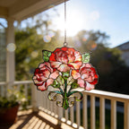 Nelken-Sonnenfänger aus Buntglas, floraler Fensterhänger, handgefertigt, 15 cm