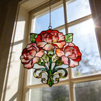 Nelken-Sonnenfänger aus Buntglas, floraler Fensterhänger, handgefertigt, 15 cm
