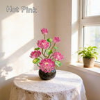 Blaue Lotusstil Glasblume mit Topf, Kunstglas Blumenskulptur, 20 cm Hoch