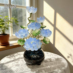 Blaue Lotusstil Glasblume mit Topf, Kunstglas Blumenskulptur, 20 cm Hoch