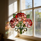 Nelken-Sonnenfänger aus Buntglas, floraler Fensterhänger, handgefertigt, 15 cm