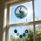 Acryl-Pfauen-Sonnenfänger aus Buntglas, Gartenwindspiel