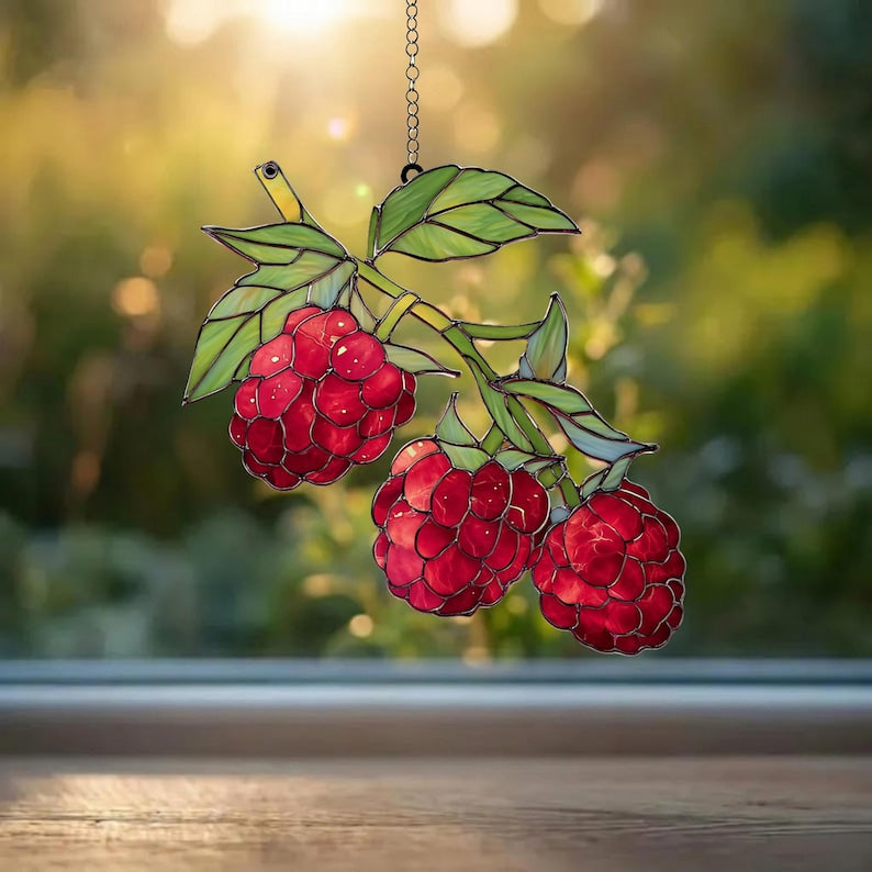 Acryl Suncatcher Himbeere Fensterdeko natur Küchen Dekor Obst Geschenk