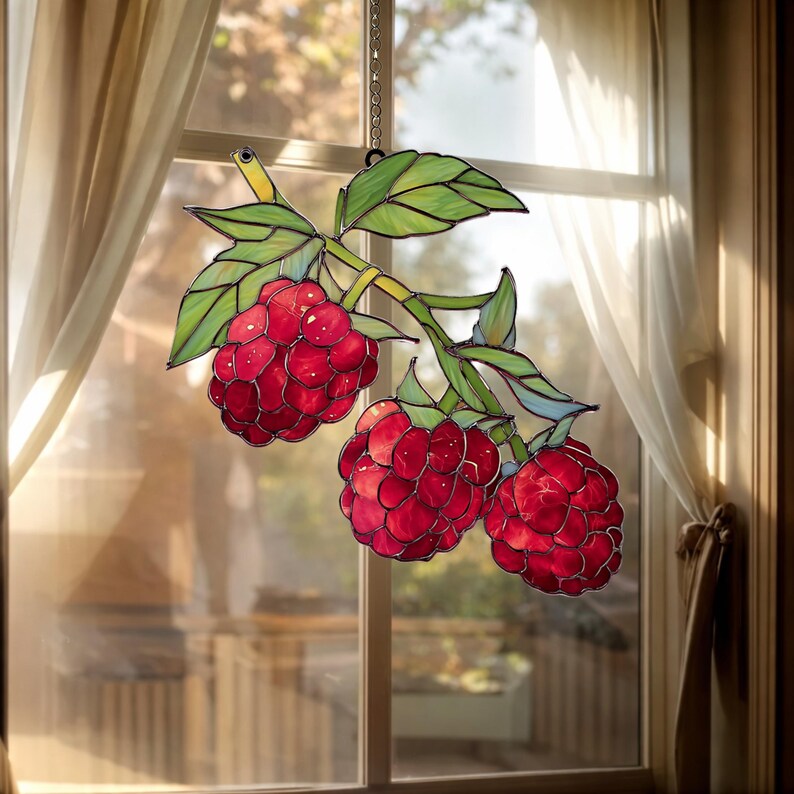 Acryl Suncatcher Himbeere Fensterdeko natur Küchen Dekor Obst Geschenk