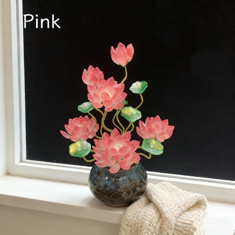Blaue Lotusstil Glasblume mit Topf, Kunstglas Blumenskulptur, 20 cm Hoch