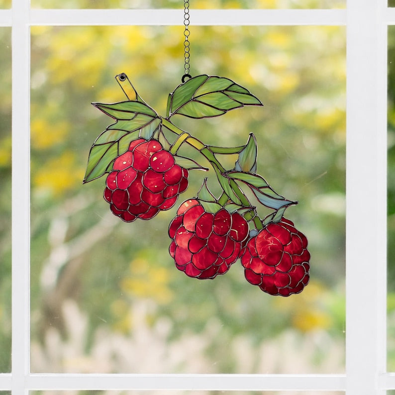 Acryl Suncatcher Himbeere Fensterdeko natur Küchen Dekor Obst Geschenk